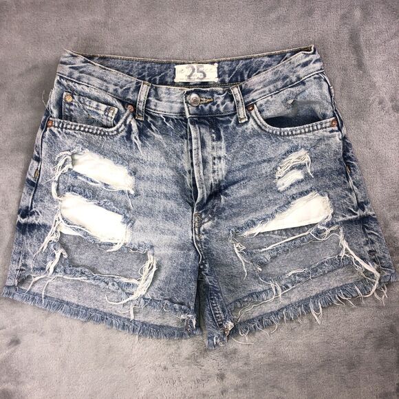 Free People We the Free Size 25 Maggie Distressed Button Fly Mid-Rise Shorts - Picture 1 of 7